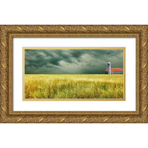 Yellow Field Gold Ornate Wood Framed Art Print with Double Matting by McLoughlin, James
