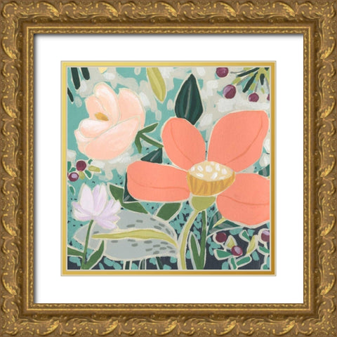 Garden Confetti I Gold Ornate Wood Framed Art Print with Double Matting by Vess, June Erica