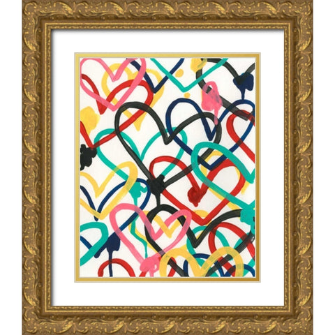 Heart Scribbles I Gold Ornate Wood Framed Art Print with Double Matting by Vess, June Erica