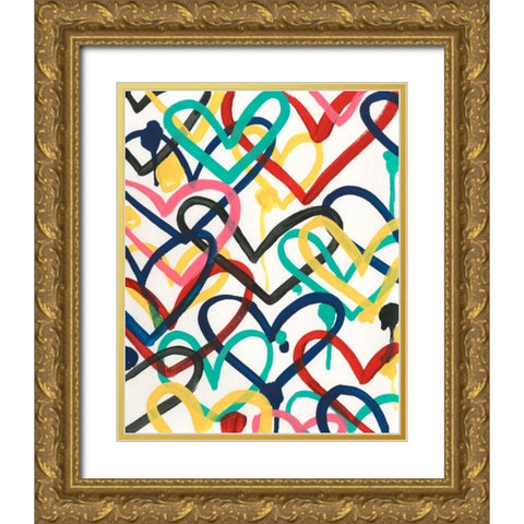 Heart Scribbles II Gold Ornate Wood Framed Art Print with Double Matting by Vess, June Erica