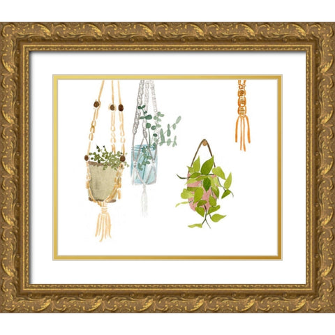 Hanging Greens II Gold Ornate Wood Framed Art Print with Double Matting by Wang, Melissa