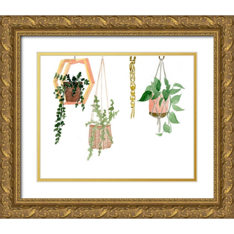 Hanging Greens III Gold Ornate Wood Framed Art Print with Double Matting by Wang, Melissa