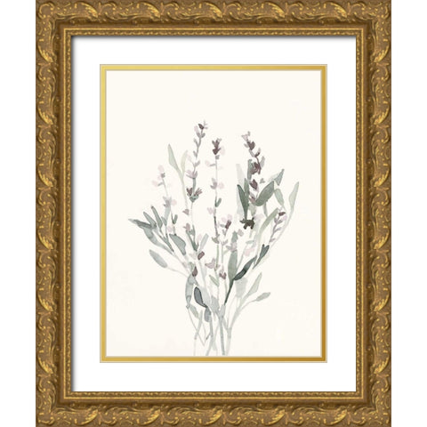 Delicate Sage Botanical V Gold Ornate Wood Framed Art Print with Double Matting by Caroline, Emma