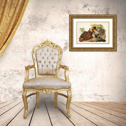 Pl 41 Ruffed Grouse Gold Ornate Wood Framed Art Print with Double Matting by Audubon, John James