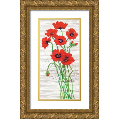 Red Poppy Panel I Gold Ornate Wood Framed Art Print with Double Matting by OToole, Tim
