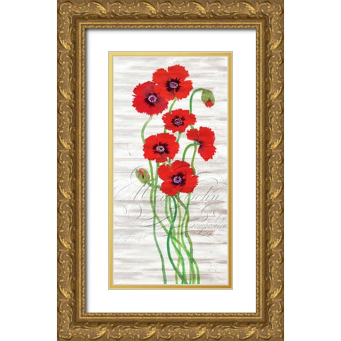 Red Poppy Panel II Gold Ornate Wood Framed Art Print with Double Matting by OToole, Tim