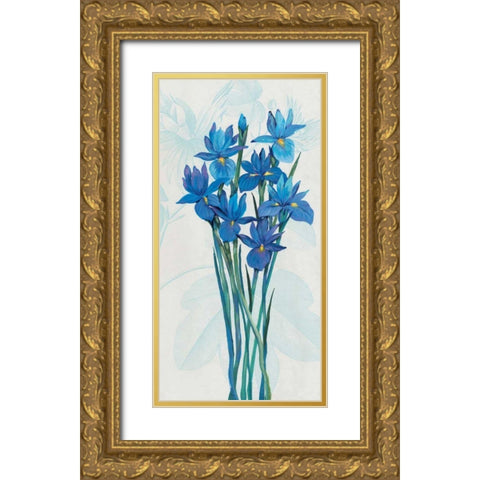 Blue Iris Panel II Gold Ornate Wood Framed Art Print with Double Matting by OToole, Tim