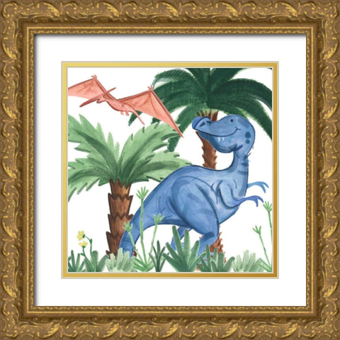 Dino Buddies I Gold Ornate Wood Framed Art Print with Double Matting by Douglas, Jamie