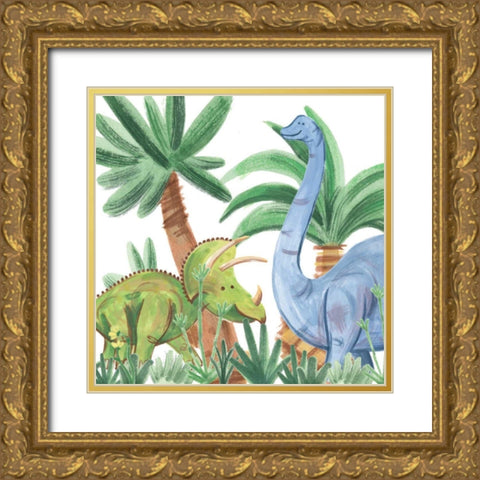Dino Buddies II Gold Ornate Wood Framed Art Print with Double Matting by Douglas, Jamie