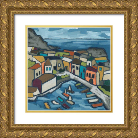 Mosaic Harbor I Gold Ornate Wood Framed Art Print with Double Matting by Vess, June Erica