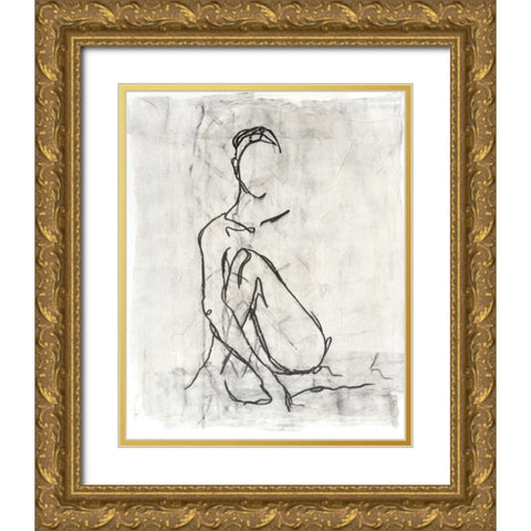 Embellished Nude Contour Sketch II Gold Ornate Wood Framed Art Print with Double Matting by Harper, Ethan