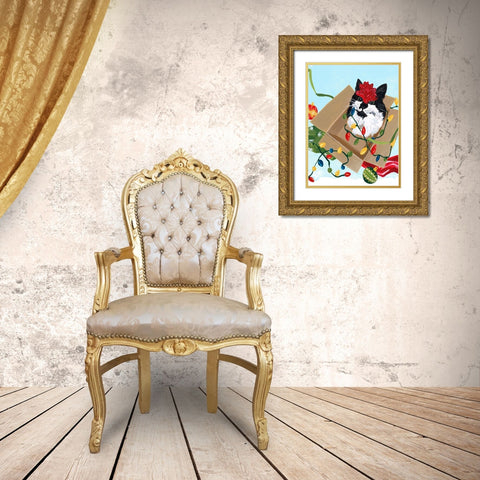 Meowy Hissmas II Gold Ornate Wood Framed Art Print with Double Matting by Vess, June Erica
