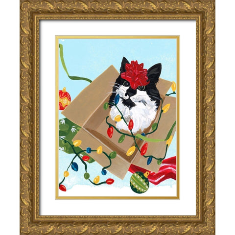 Meowy Hissmas II Gold Ornate Wood Framed Art Print with Double Matting by Vess, June Erica