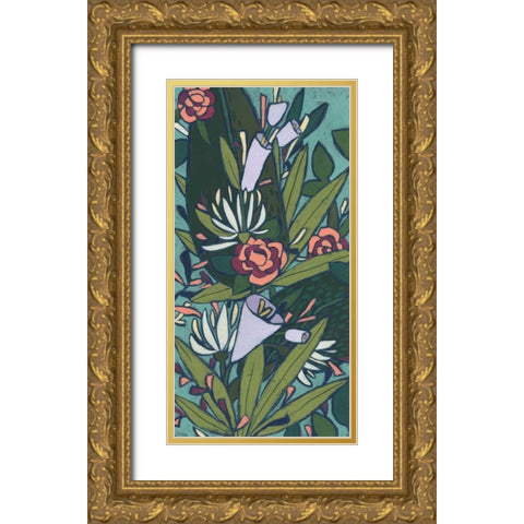 Lush Tropic Panel I Gold Ornate Wood Framed Art Print with Double Matting by Vess, June Erica