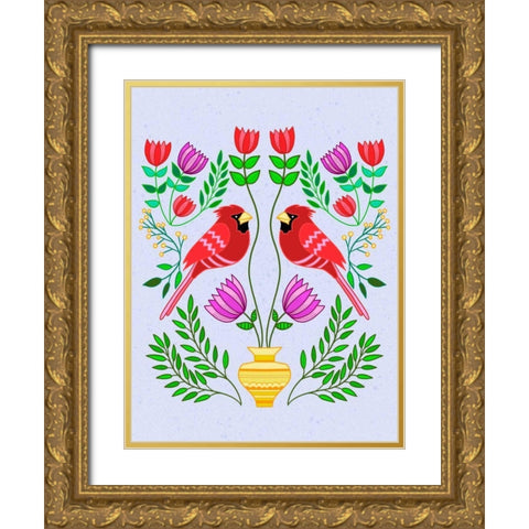 Folk Bird I Gold Ornate Wood Framed Art Print with Double Matting by Moore, Regina