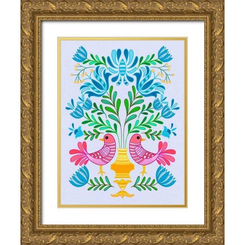 Folk Bird IV Gold Ornate Wood Framed Art Print with Double Matting by Moore, Regina