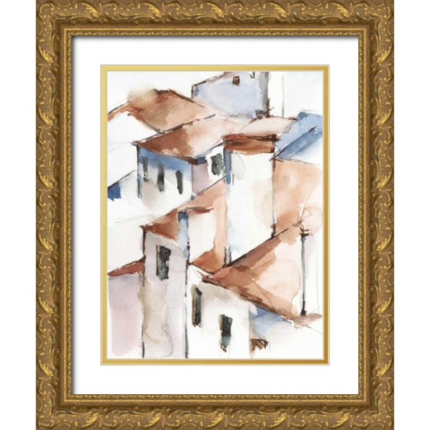 White Cottages II Gold Ornate Wood Framed Art Print with Double Matting by Harper, Ethan