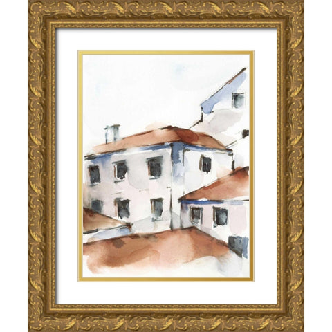 White Cottages III Gold Ornate Wood Framed Art Print with Double Matting by Harper, Ethan