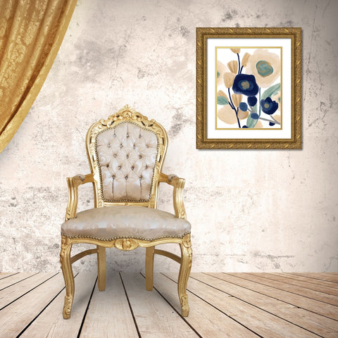 Blue Poppy Cascade I Gold Ornate Wood Framed Art Print with Double Matting by Vess, June Erica