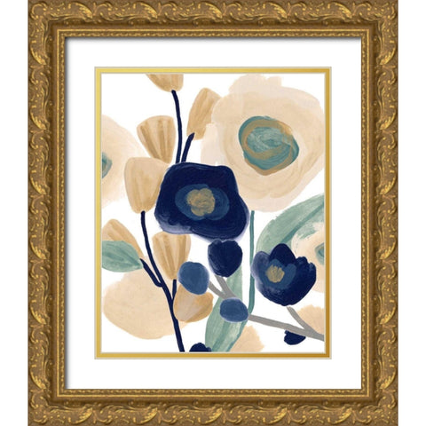 Blue Poppy Cascade I Gold Ornate Wood Framed Art Print with Double Matting by Vess, June Erica