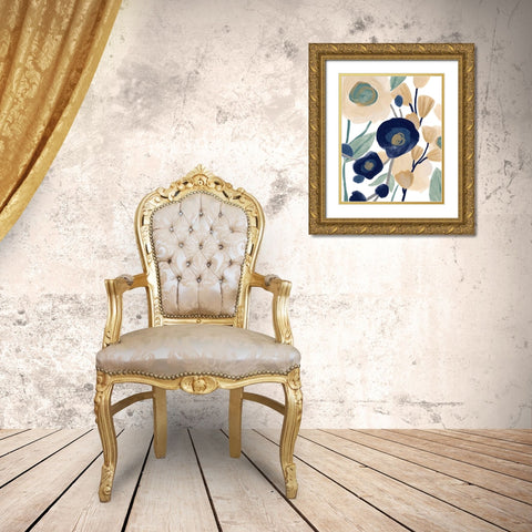 Blue Poppy Cascade II Gold Ornate Wood Framed Art Print with Double Matting by Vess, June Erica