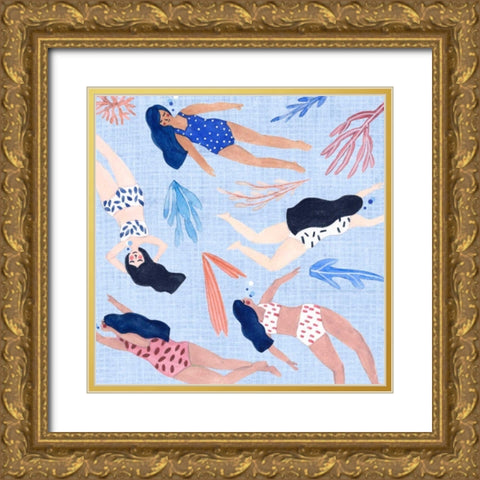 Gone Swimming III Gold Ornate Wood Framed Art Print with Double Matting by Wang, Melissa
