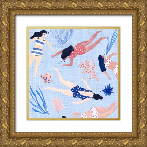 Gone Swimming IV Gold Ornate Wood Framed Art Print with Double Matting by Wang, Melissa