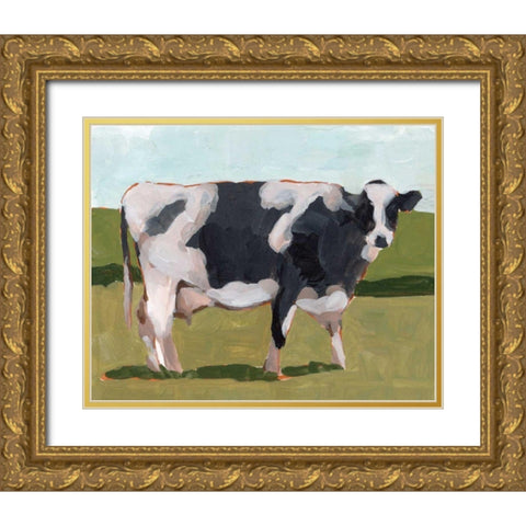 Cow Portrait I Gold Ornate Wood Framed Art Print with Double Matting by Wang, Melissa