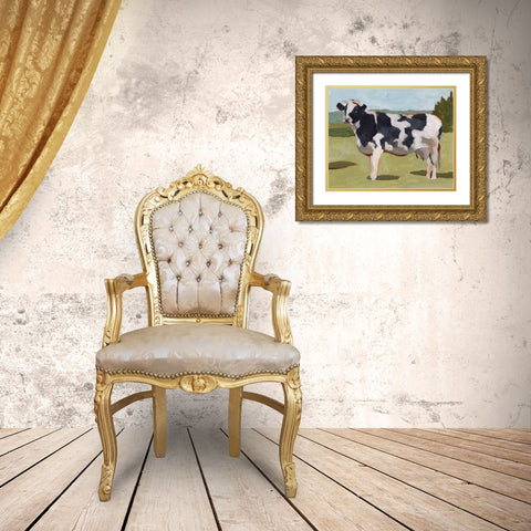 Cow Portrait II Gold Ornate Wood Framed Art Print with Double Matting by Wang, Melissa