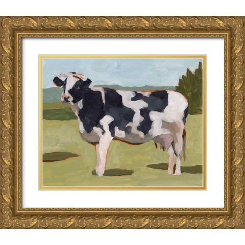 Cow Portrait II Gold Ornate Wood Framed Art Print with Double Matting by Wang, Melissa