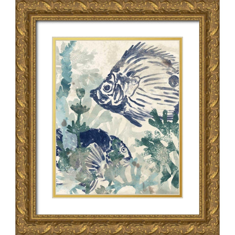 Seafloor Fresco I Gold Ornate Wood Framed Art Print with Double Matting by Vess, June Erica