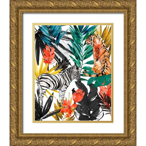 Jungle Life I Gold Ornate Wood Framed Art Print with Double Matting by Goldberger, Jennifer