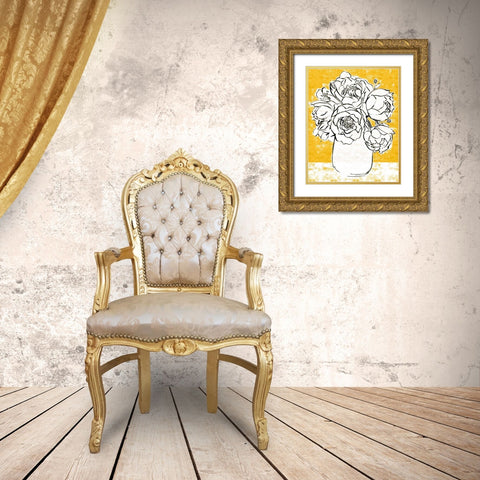 Golden Peony I Gold Ornate Wood Framed Art Print with Double Matting by Warren, Annie