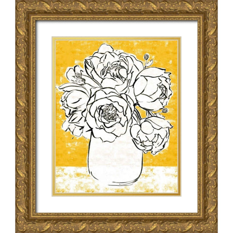 Golden Peony I Gold Ornate Wood Framed Art Print with Double Matting by Warren, Annie