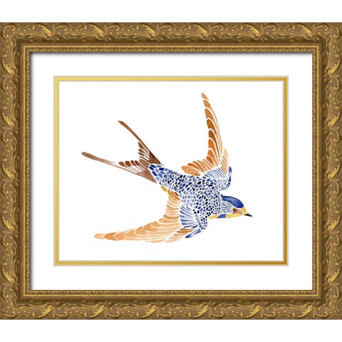 Jeweled Barn Swallow I Gold Ornate Wood Framed Art Print with Double Matting by Green, Jacob
