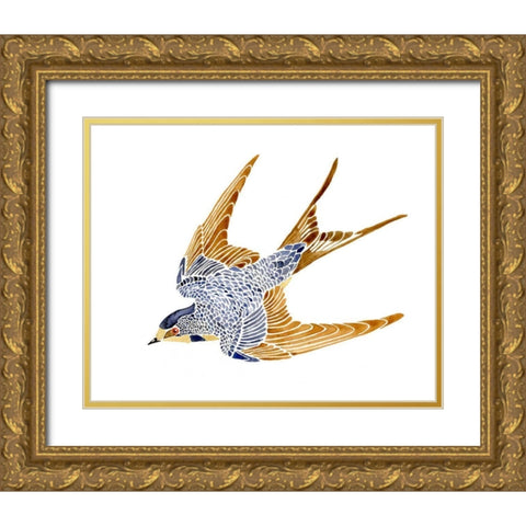 Jeweled Barn Swallow II Gold Ornate Wood Framed Art Print with Double Matting by Green, Jacob