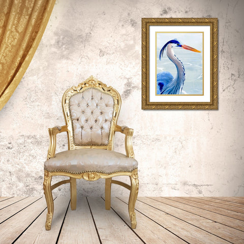 Great Blue II Gold Ornate Wood Framed Art Print with Double Matting by Warren, Annie