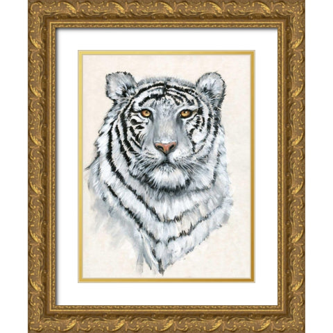 White Tiger II Gold Ornate Wood Framed Art Print with Double Matting by OToole, Tim