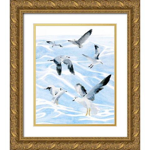 Seagull Soiree I Gold Ornate Wood Framed Art Print with Double Matting by Warren, Annie