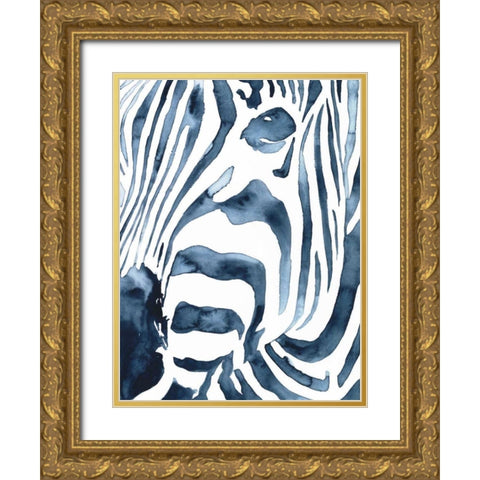 Indigo Zebra II Gold Ornate Wood Framed Art Print with Double Matting by Borges, Victoria