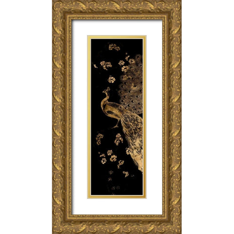 Gilded Peacock Triptych I Gold Ornate Wood Framed Art Print with Double Matting by Goldberger, Jennifer