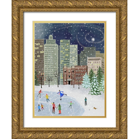 Christmas in the City II Gold Ornate Wood Framed Art Print with Double Matting by Popp, Grace