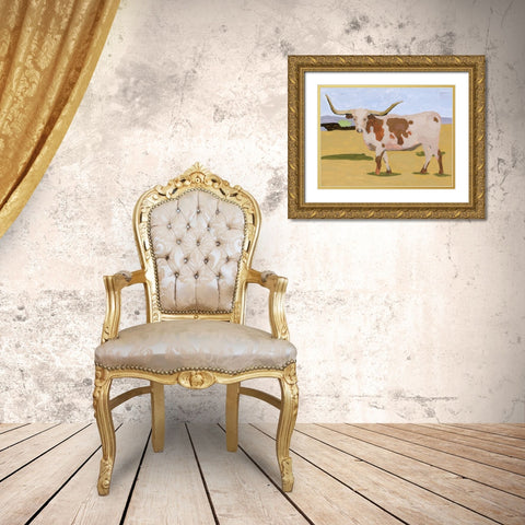 Longhorn Cattle I Gold Ornate Wood Framed Art Print with Double Matting by Wang, Melissa