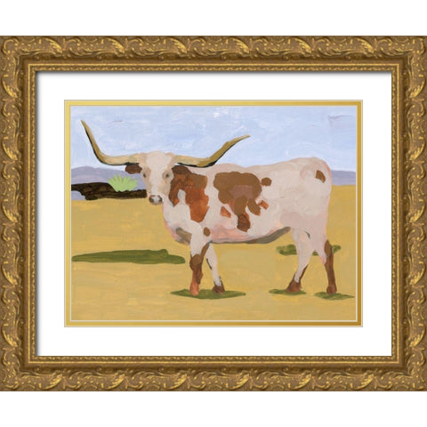 Longhorn Cattle I Gold Ornate Wood Framed Art Print with Double Matting by Wang, Melissa