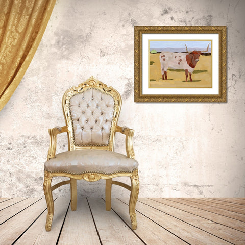 Longhorn Cattle II Gold Ornate Wood Framed Art Print with Double Matting by Wang, Melissa