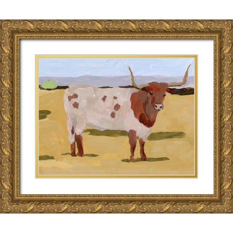 Longhorn Cattle II Gold Ornate Wood Framed Art Print with Double Matting by Wang, Melissa