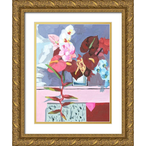 Flame Bouquet I Gold Ornate Wood Framed Art Print with Double Matting by Wang, Melissa