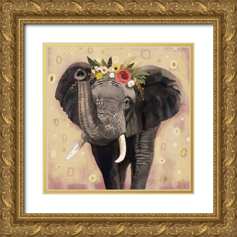 Klimt Elephant II Gold Ornate Wood Framed Art Print with Double Matting by Barnes, Victoria
