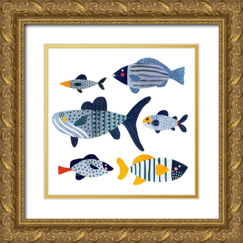 Patterned Fish II Gold Ornate Wood Framed Art Print with Double Matting by Barnes, Victoria