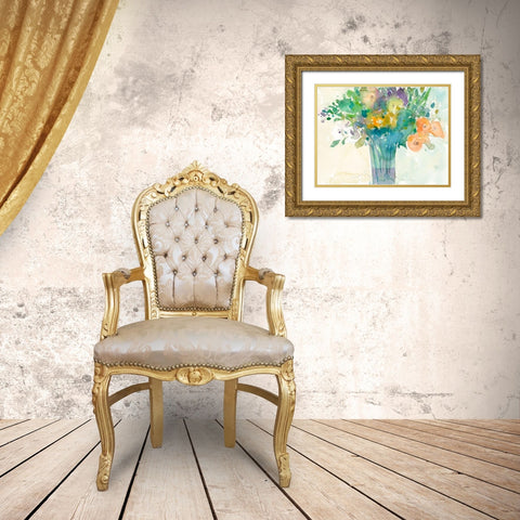 A Splash of Teal I Gold Ornate Wood Framed Art Print with Double Matting by Dixon, Samuel